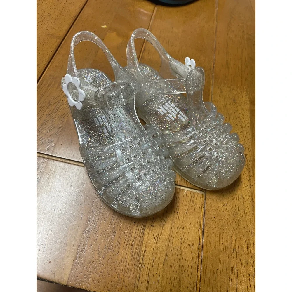 Childrens‎ Place Girls Clear Glitter Jelly Sandals Flower Charm Size 7 Toddler